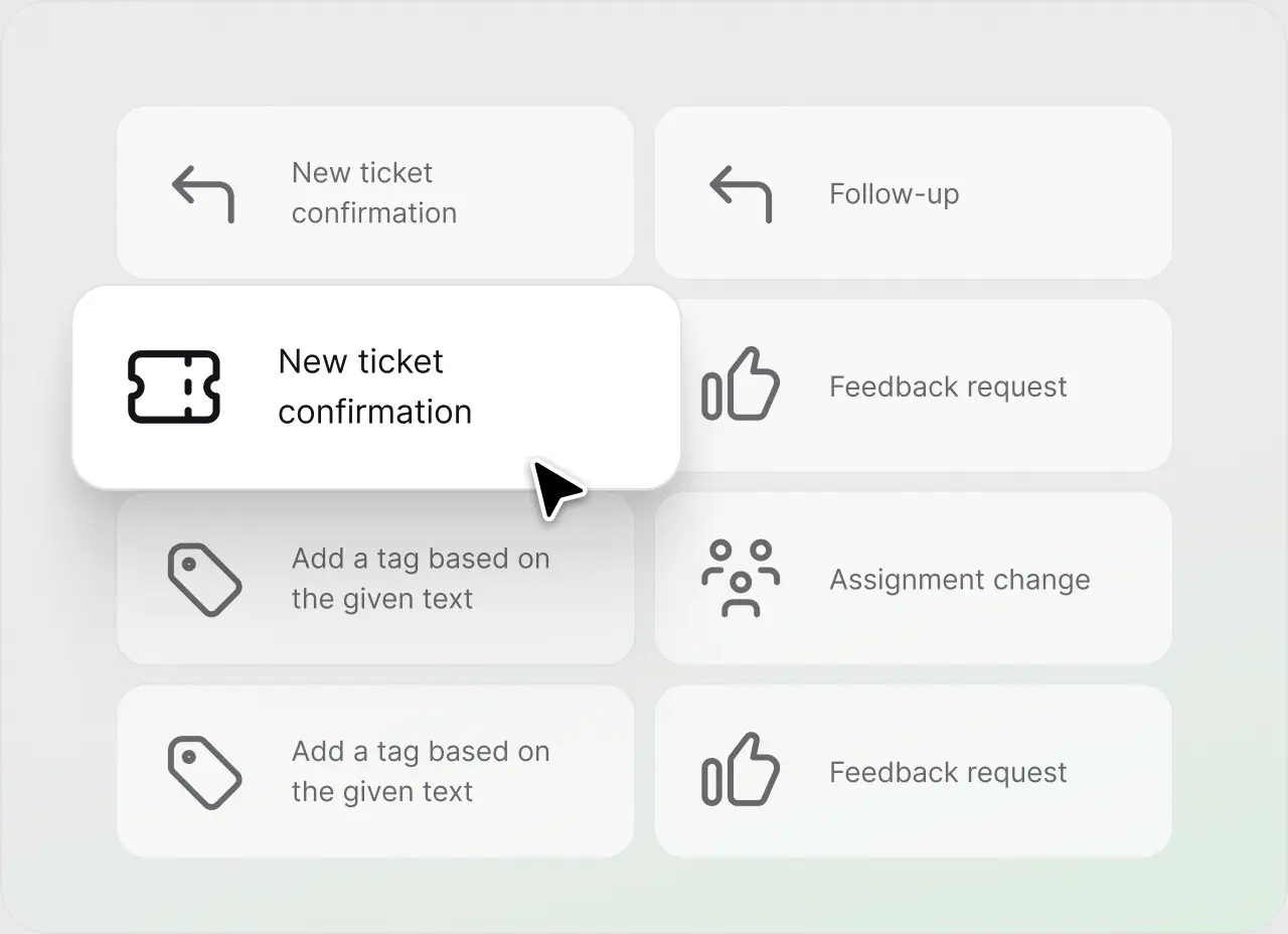 Ready-made automation rule templates like new ticket confirmation and follow-up in HelpDesk.com