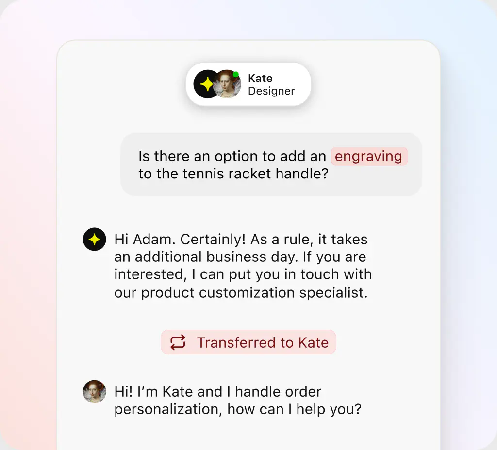 AI agent conversation transferred to a human teammate with full context