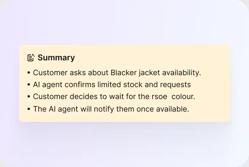 AI ticket summary listing the core issue and next steps