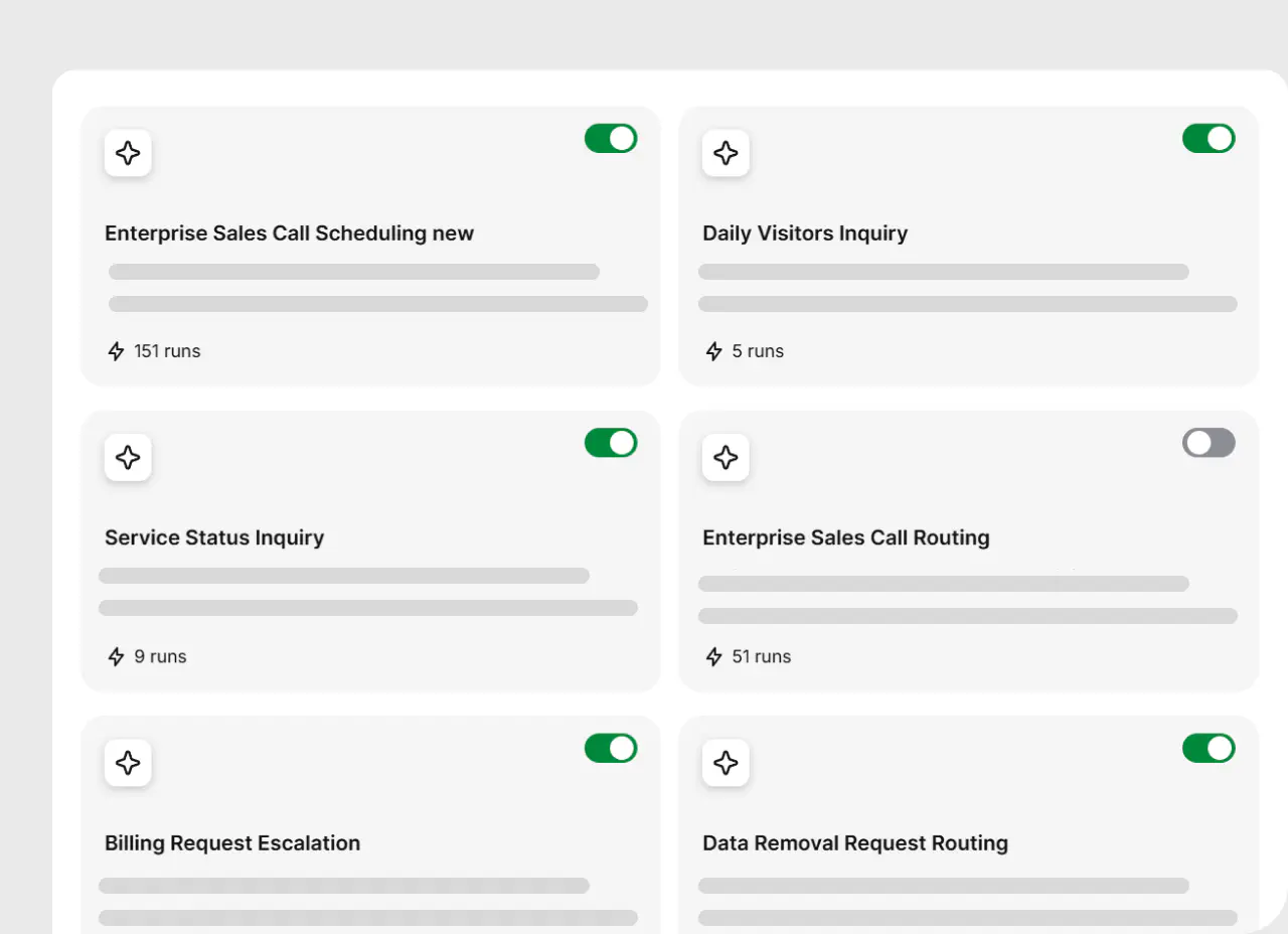 List of AI agent skills with toggles to enable or disable each one in HelpDesk.com