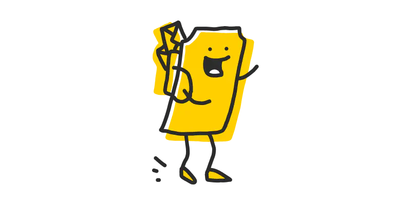 Happy ticket character with a fitting backpack that allows it to make any moves quickly.