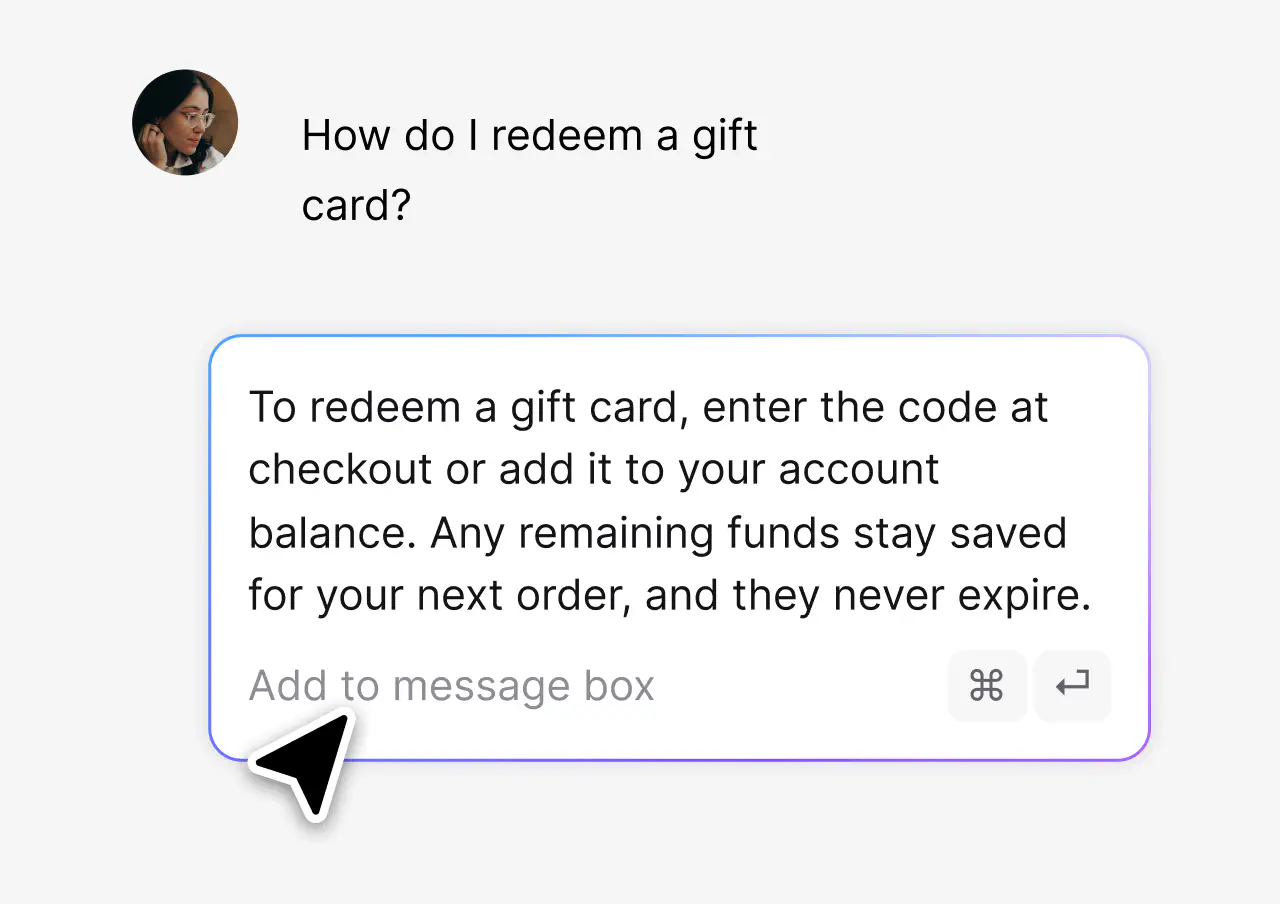 Canned response answering how to redeem a gift card in one click