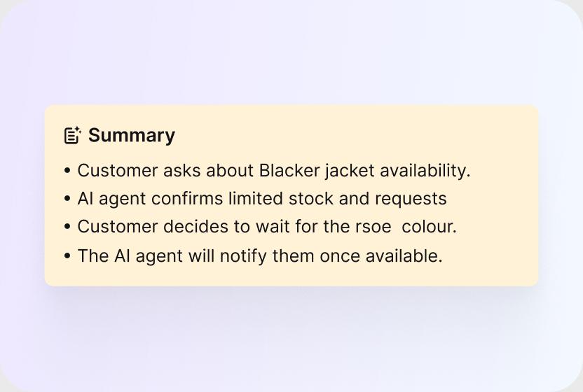 AI ticket summary listing the core issue and next steps