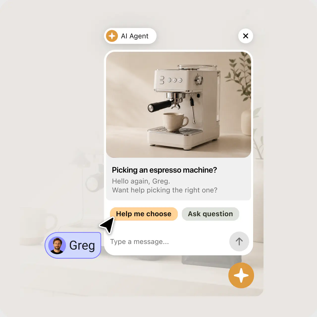 AI Agent widget proactively starting a conversation with a shopper on a storefront