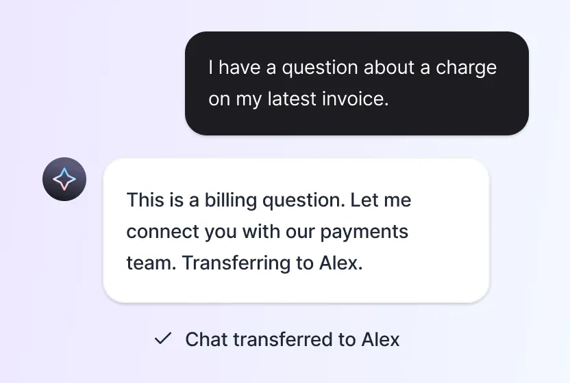AI agent handing a conversation to a human teammate with the history attached in HelpDesk.com