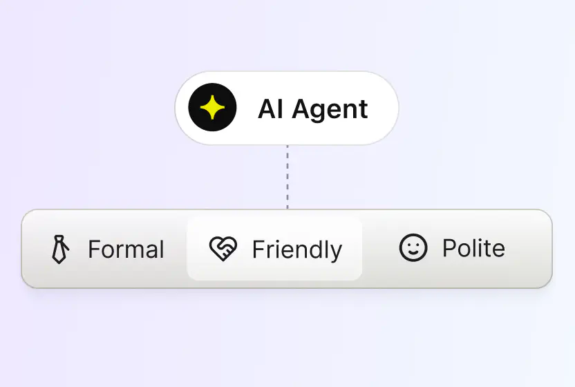 Tone picker setting the AI agent voice to professional, casual, or friendly in HelpDesk.com