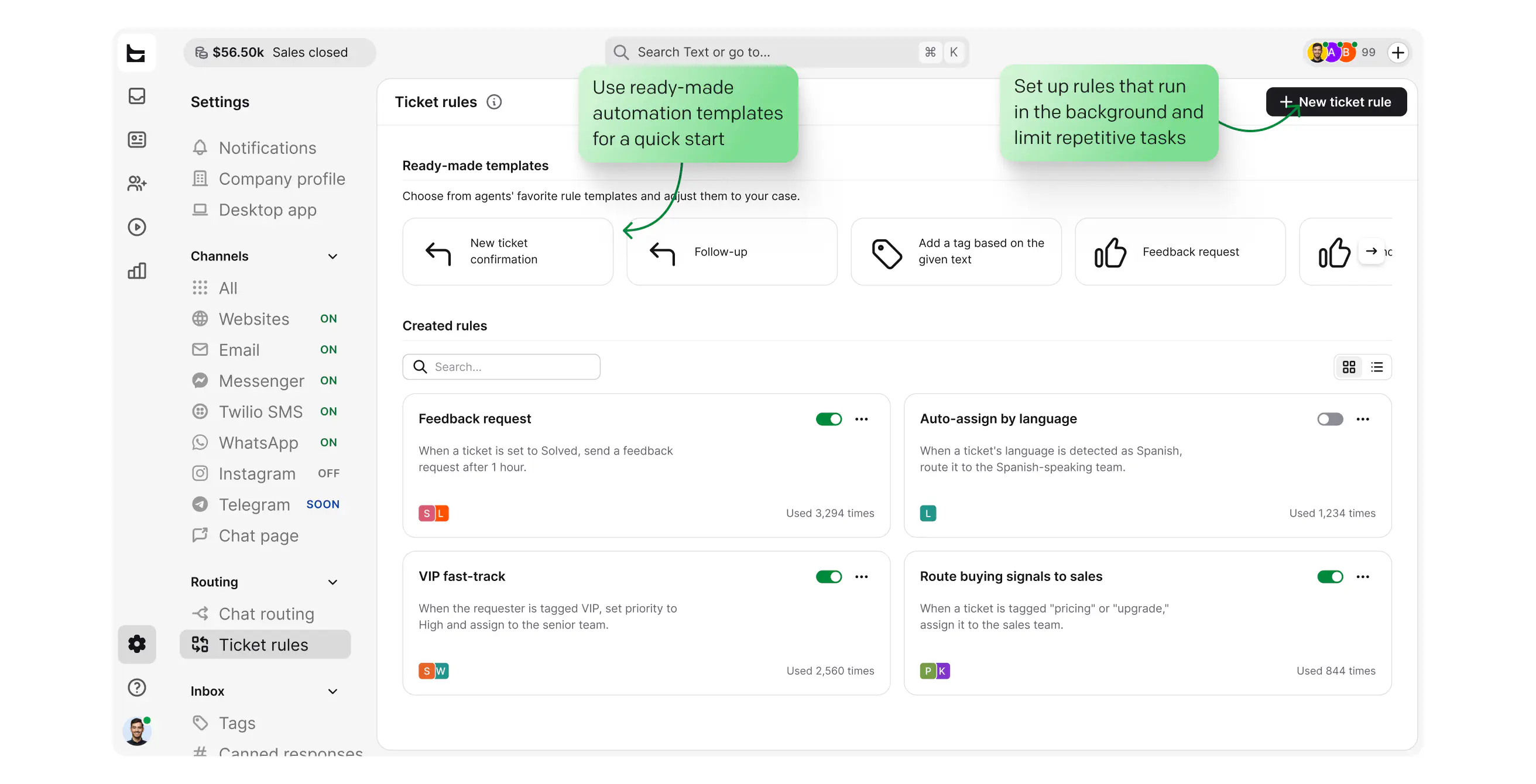 Route: ticket rules routing email cases to the right team in HelpDesk.com