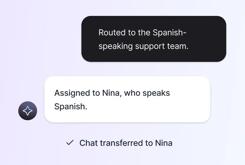 Chat routed to the Spanish-speaking support team and assigned to a Spanish-speaking agent in HelpDesk.com