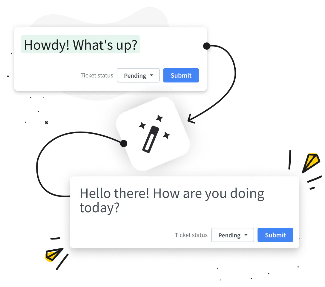 Adjusting the text tone in HelpDesk.com with AI software.