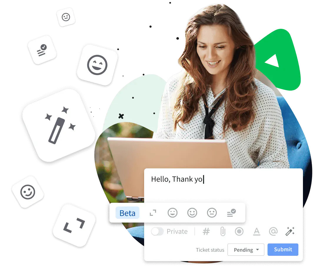 A business owner who is sitting and thinking about how to use AI text enhancements in HelpDesk.com.
