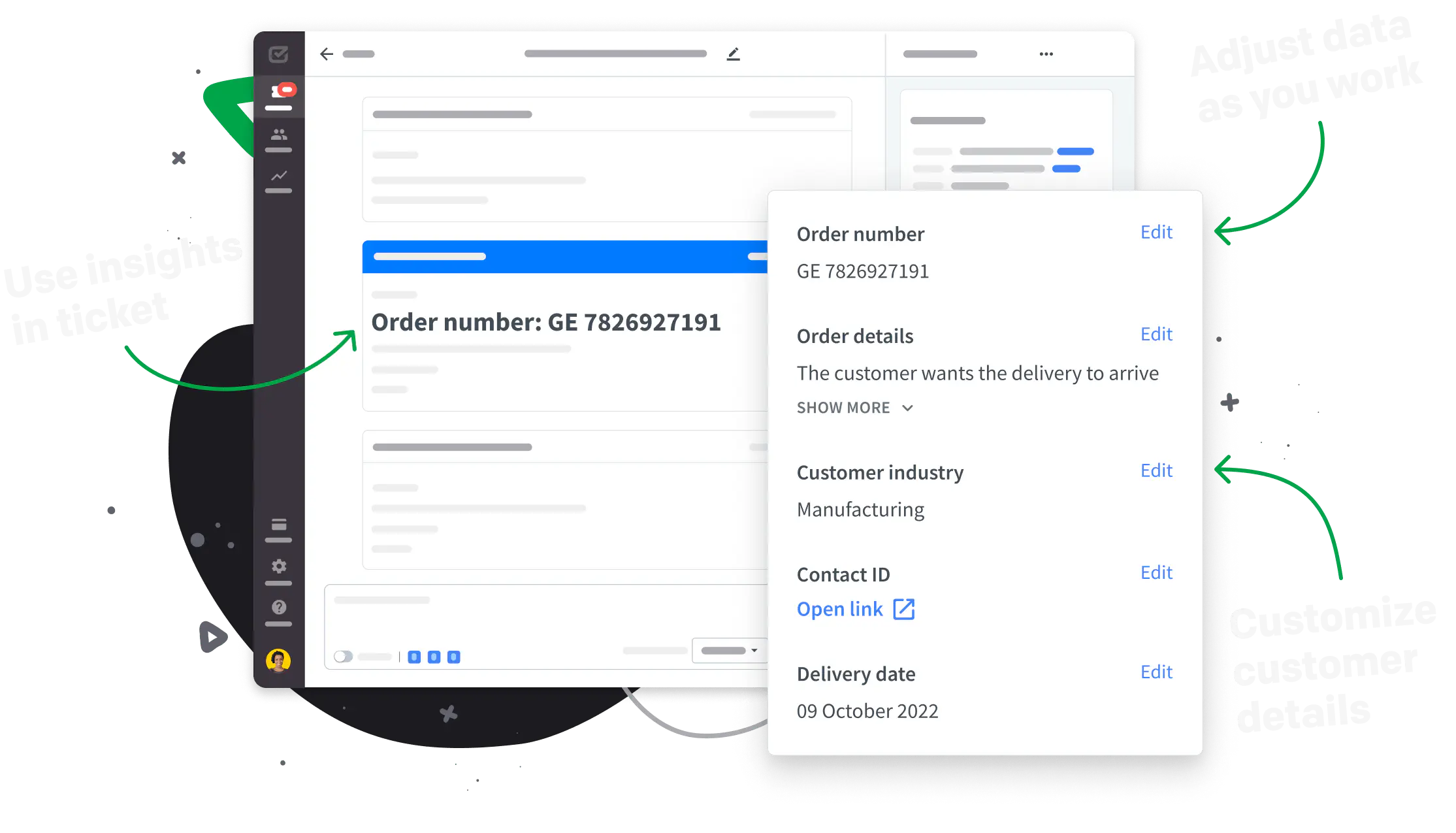 Example view of ticket details with custom field values filled in.