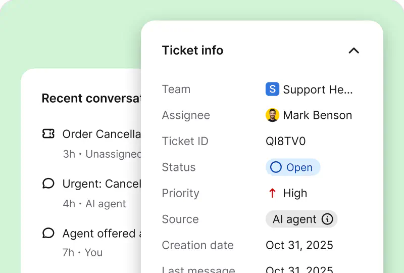 Ticket info panel in the HelpDesk.com ticket management system