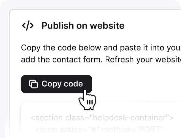 Copying code in HelpDesk.com Contact Form Builder
