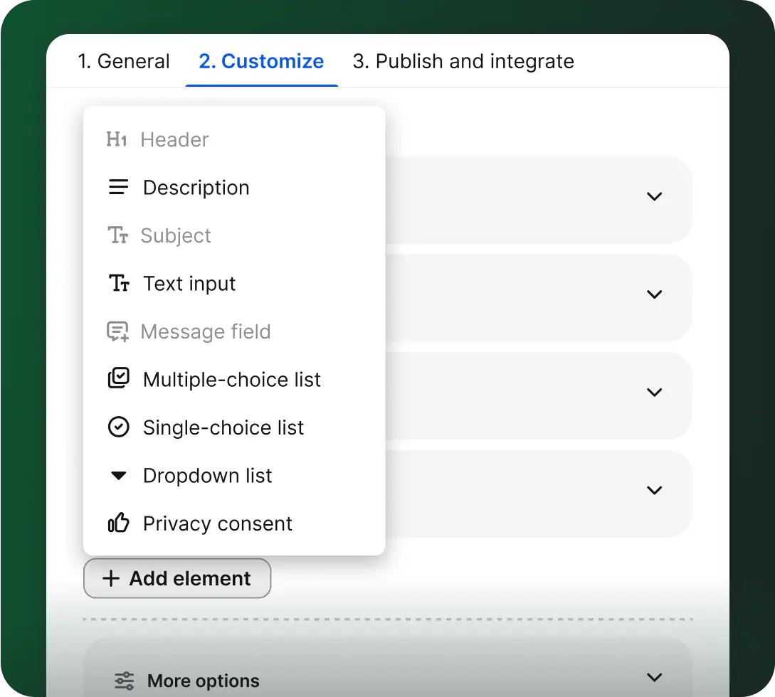 Contact form builder in HelpDesk.com - app view