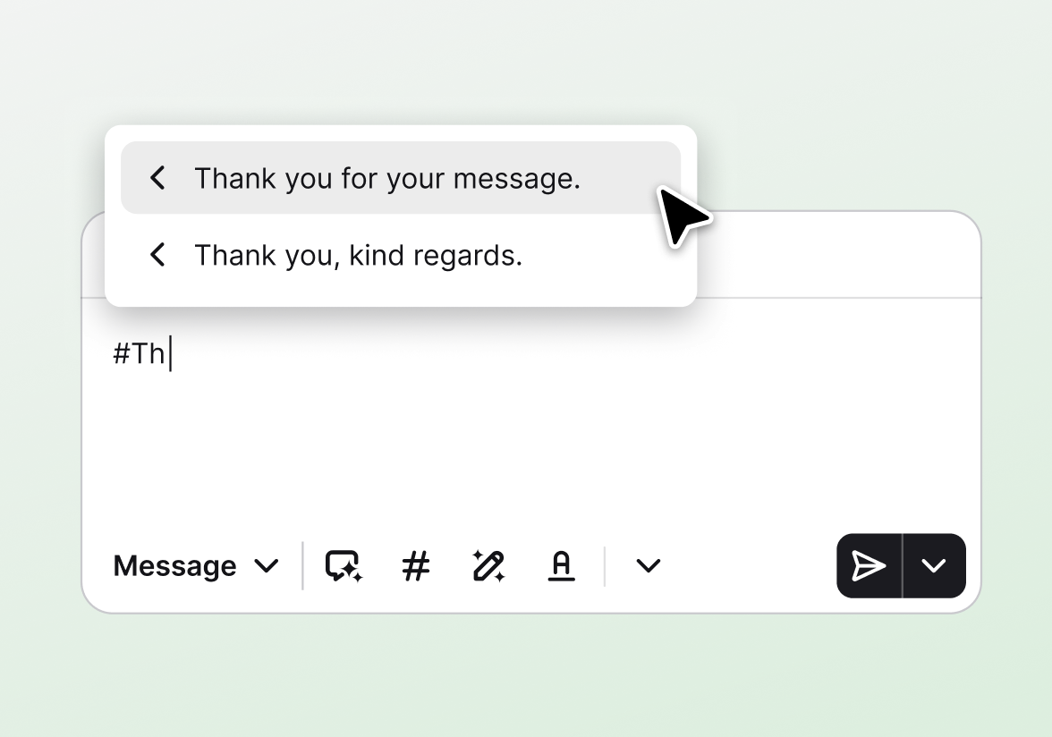 Canned response picker inserting a saved reply into an email in HelpDesk.com