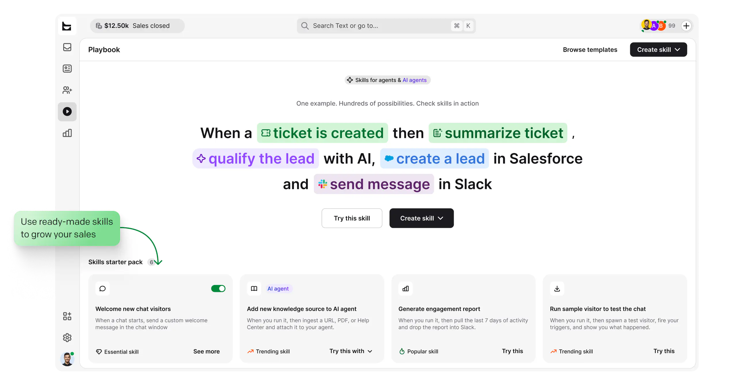 Automate — Playbook workflows connecting HelpDesk to Salesforce, Slack, and other tools