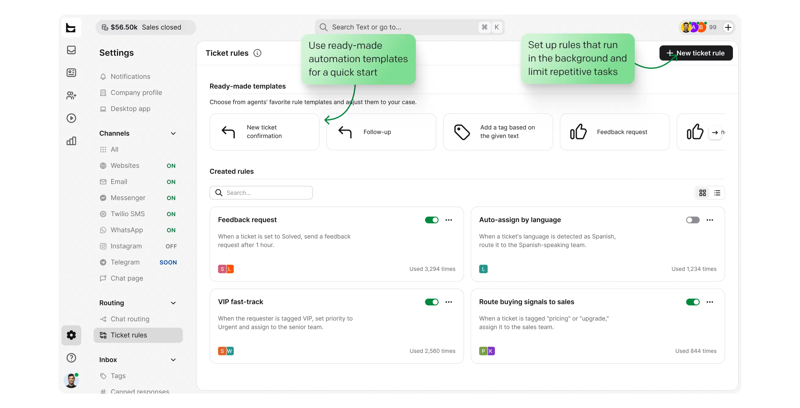 Route — ticket rules and automation templates for routing and assignment in HelpDesk.com