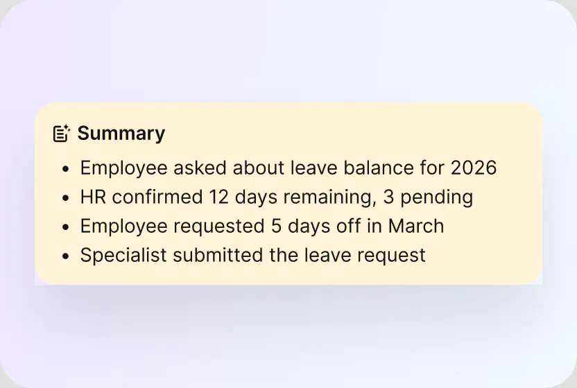 AI summary listing the key facts of a leave balance case