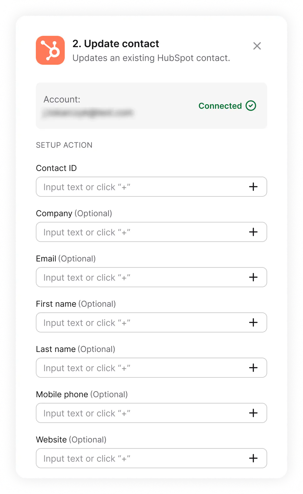 The Update contact action configured in HelpDesk.com, updating an existing contact's details by ID