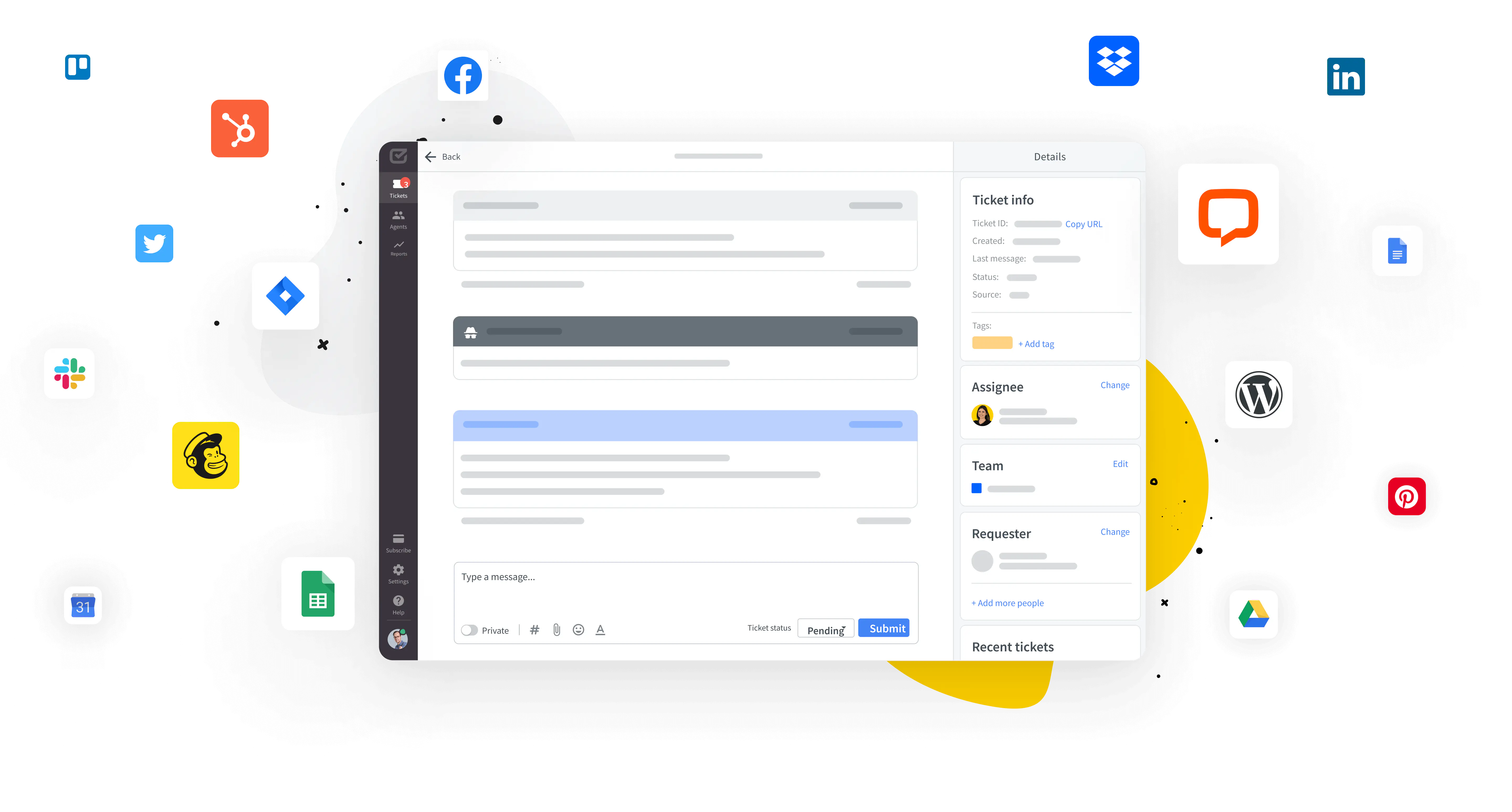 Logos of different type of apps around HelpDesk.com app.
