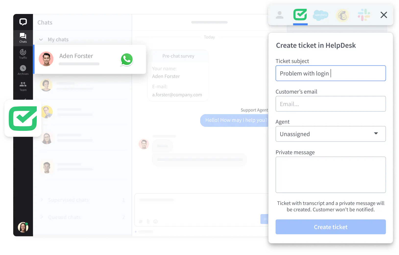 Ability to create an asynchronous HelpDesk.com ticket from synchronous chat in LiveChat