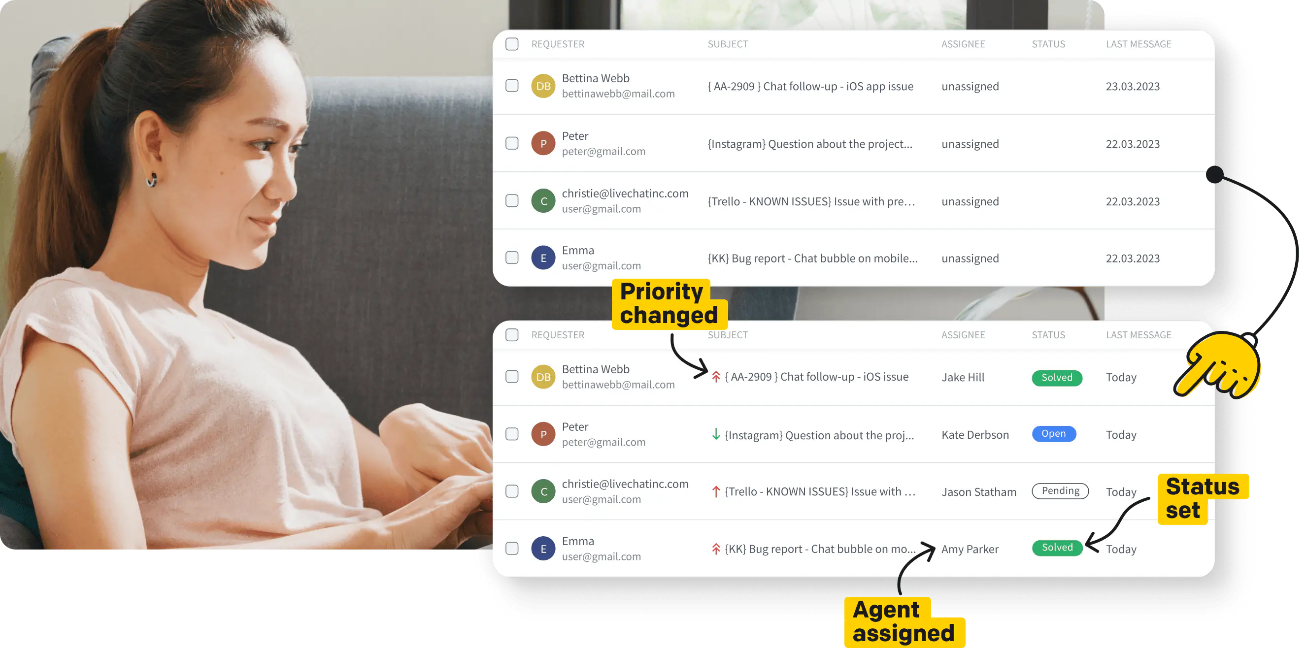 A person lying down and streamlining ticketing using automations in HelpDesk.com
