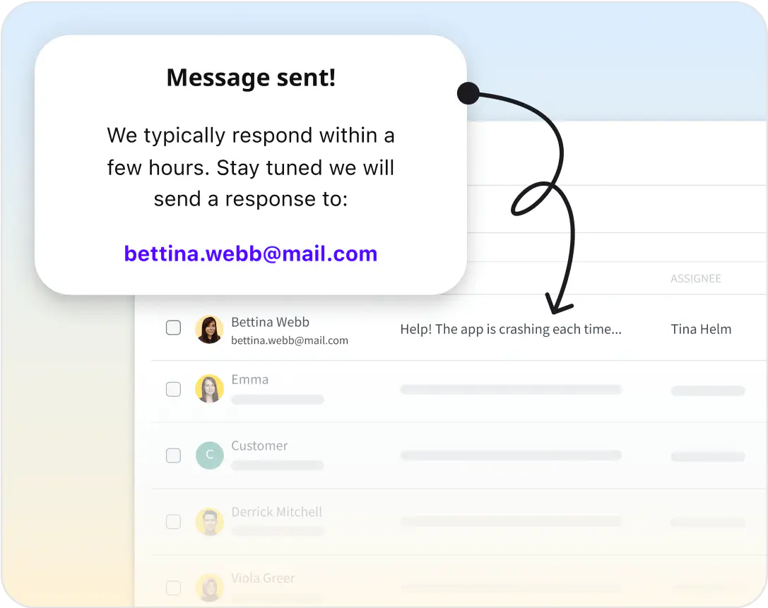 Message sent confirmation screen