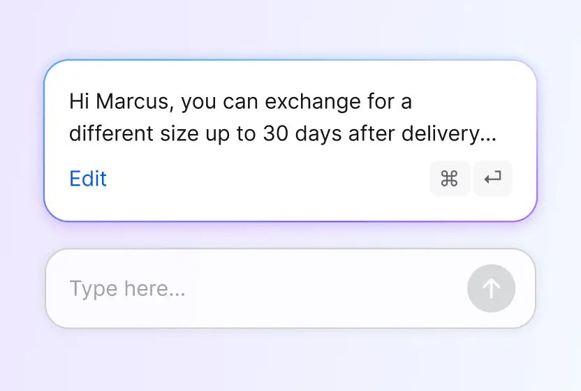 AI reply suggestion drafted for a ticket in HelpDesk.com