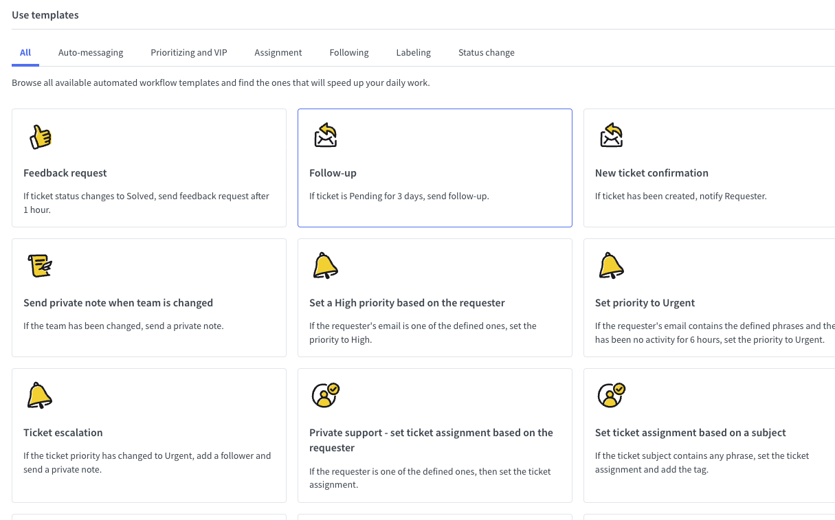 Operational flow templates in HelpDesk