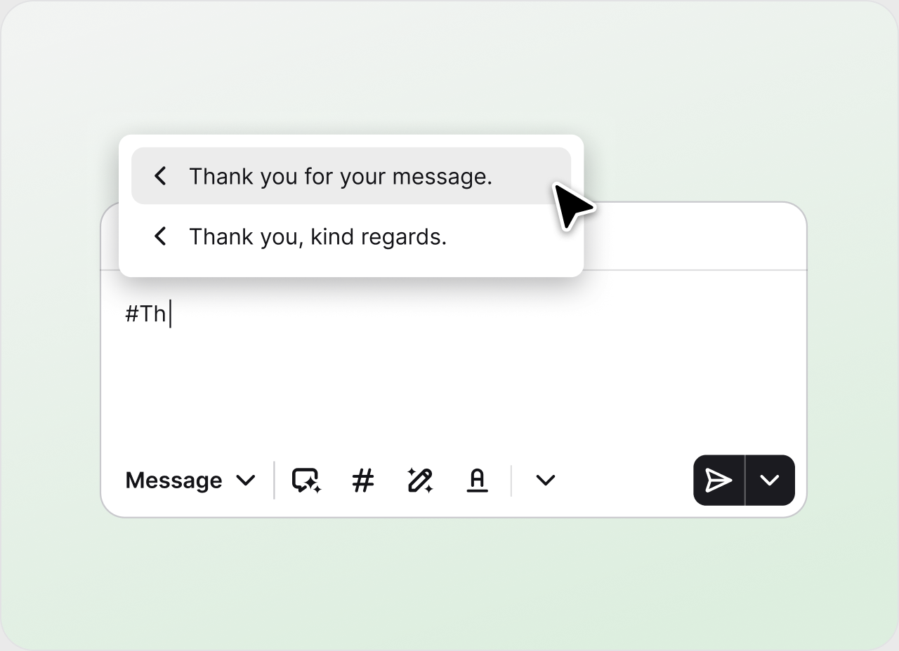 Canned response picker inserting a saved reply into a ticket in HelpDesk.com