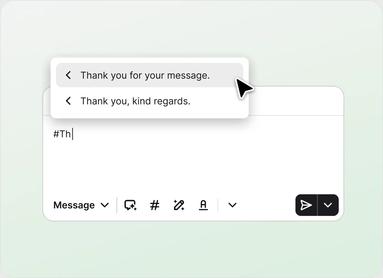 Canned response picker inserting a saved reply into an email in HelpDesk.com