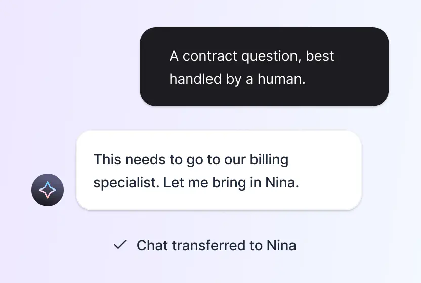 AI agent handing a conversation to a human teammate with the history attached in HelpDesk.com