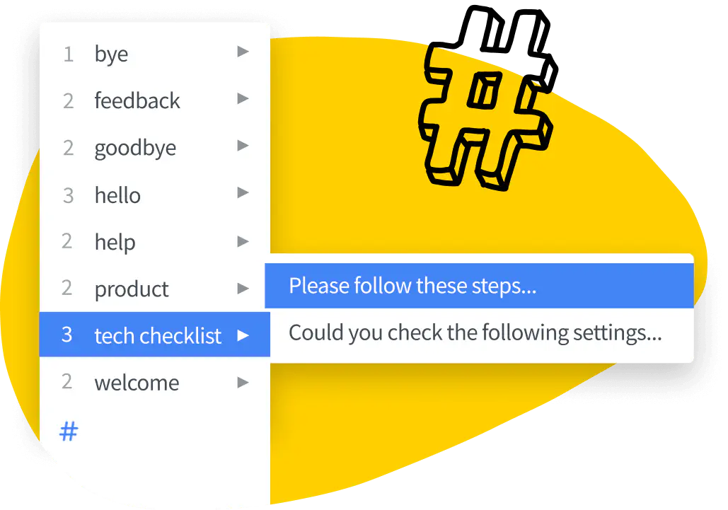 Screenshot of canned responses with a hash behind it