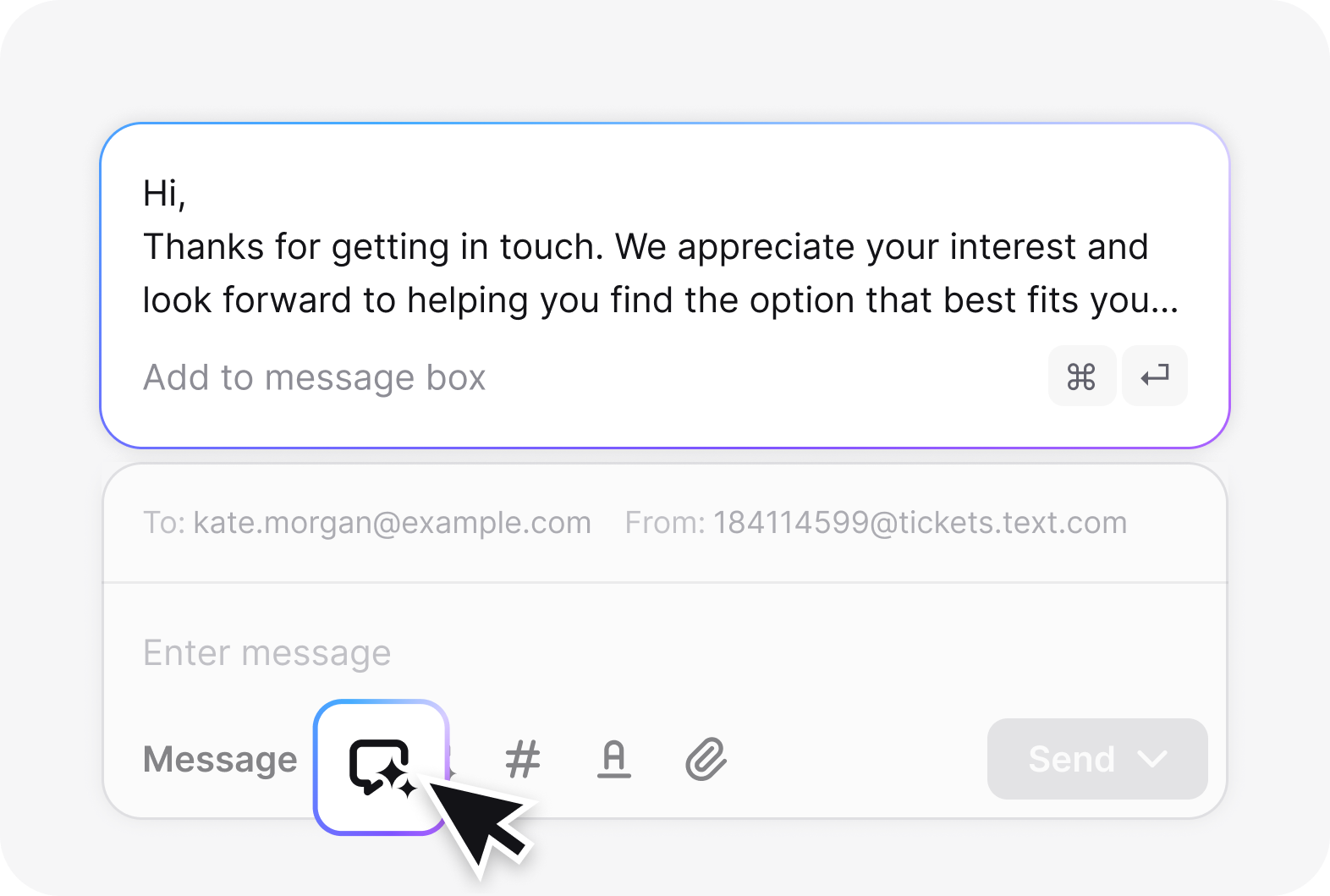 Reply suggestions — drafts accurate replies from your help center