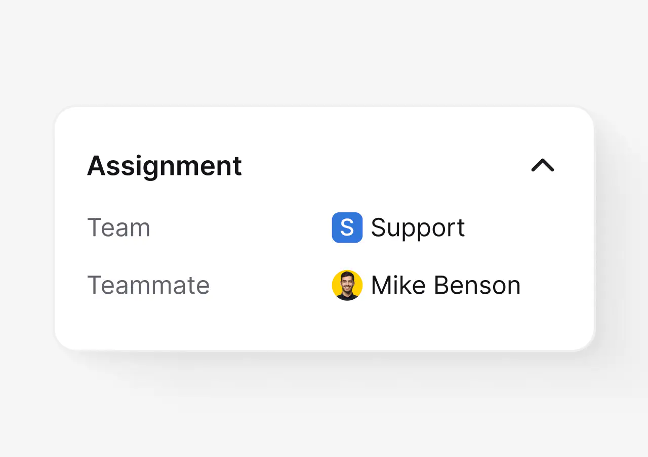 Assignment panel routing a SaaS support ticket to the right team and teammate in HelpDesk.com
