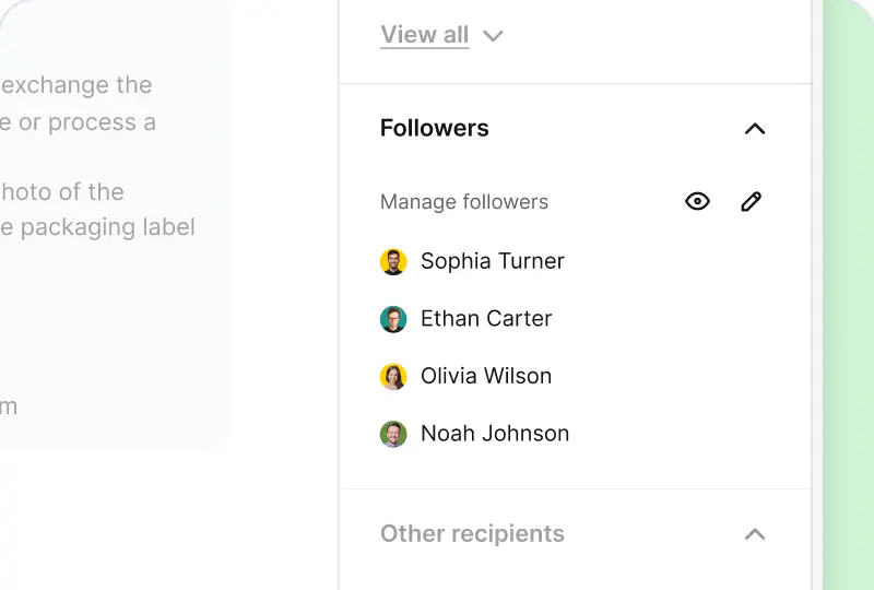 Followers watching ticket progress in the HelpDesk.com team collaboration software