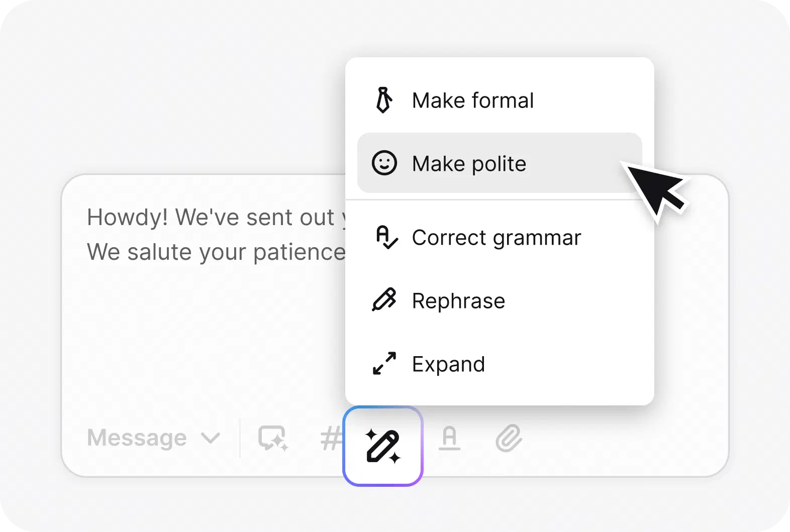 AI help desk: AI text enhancements view