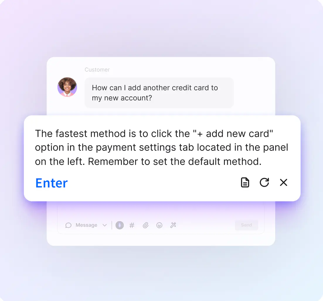 AI reply suggestion drafted for a customer ticket in HelpDesk.com