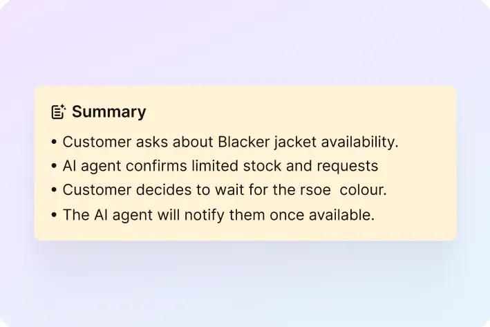 AI ticket summary listing the core issue and next steps in HelpDesk.com